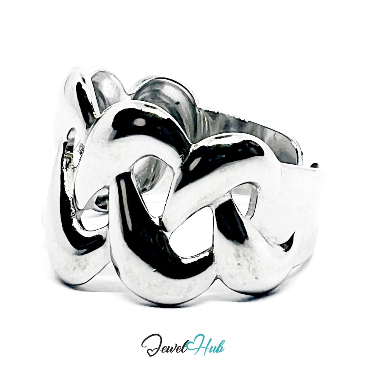 Stainless Steel Silver Overlap Ring – Modern Sculptural Band - JewelHub.co.uk