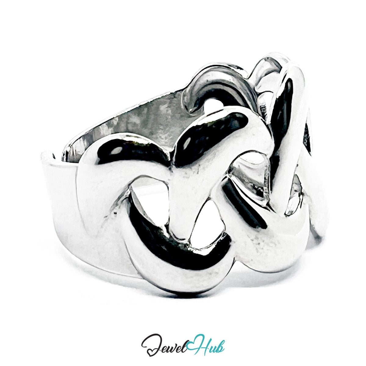 Stainless Steel Silver Overlap Ring – Modern Sculptural Band - JewelHub.co.uk