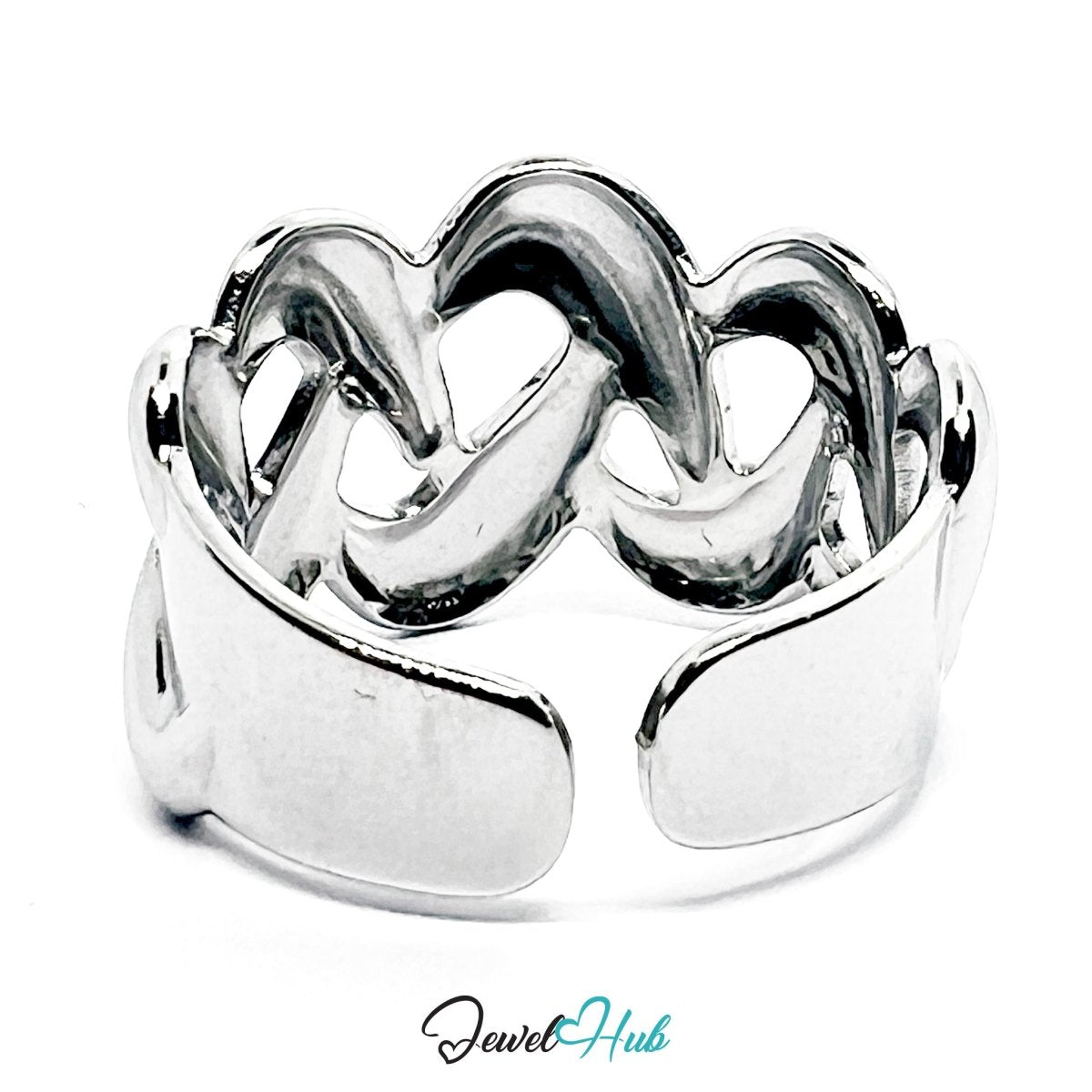 Stainless Steel Silver Overlap Ring – Modern Sculptural Band - JewelHub.co.uk