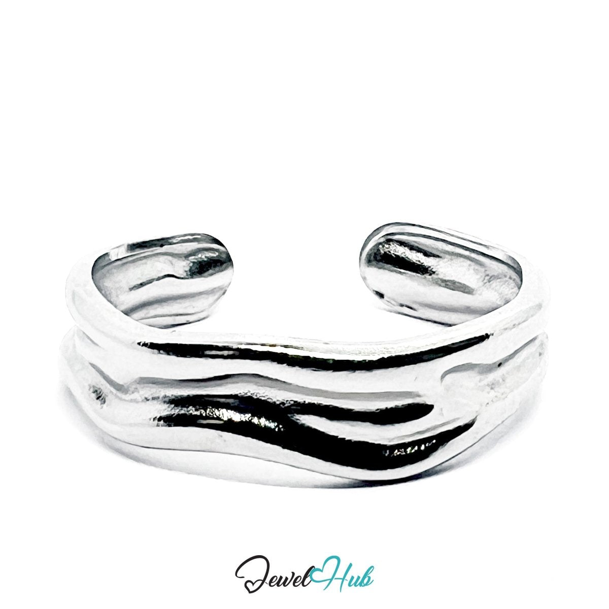 Stainless Steel Silver Ripple Wave Ring – Minimal Sculptural Band - JewelHub.co.uk