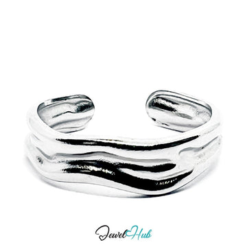 Stainless Steel Silver Ripple Wave Ring – Minimal Sculptural Band - JewelHub.co.uk