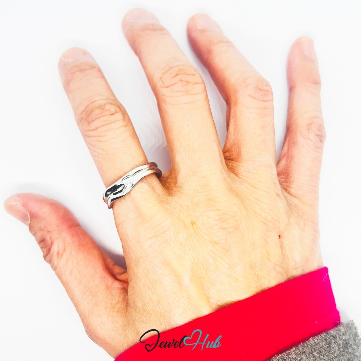 Stainless Steel Silver Ripple Wave Ring – Minimal Sculptural Band - JewelHub.co.uk