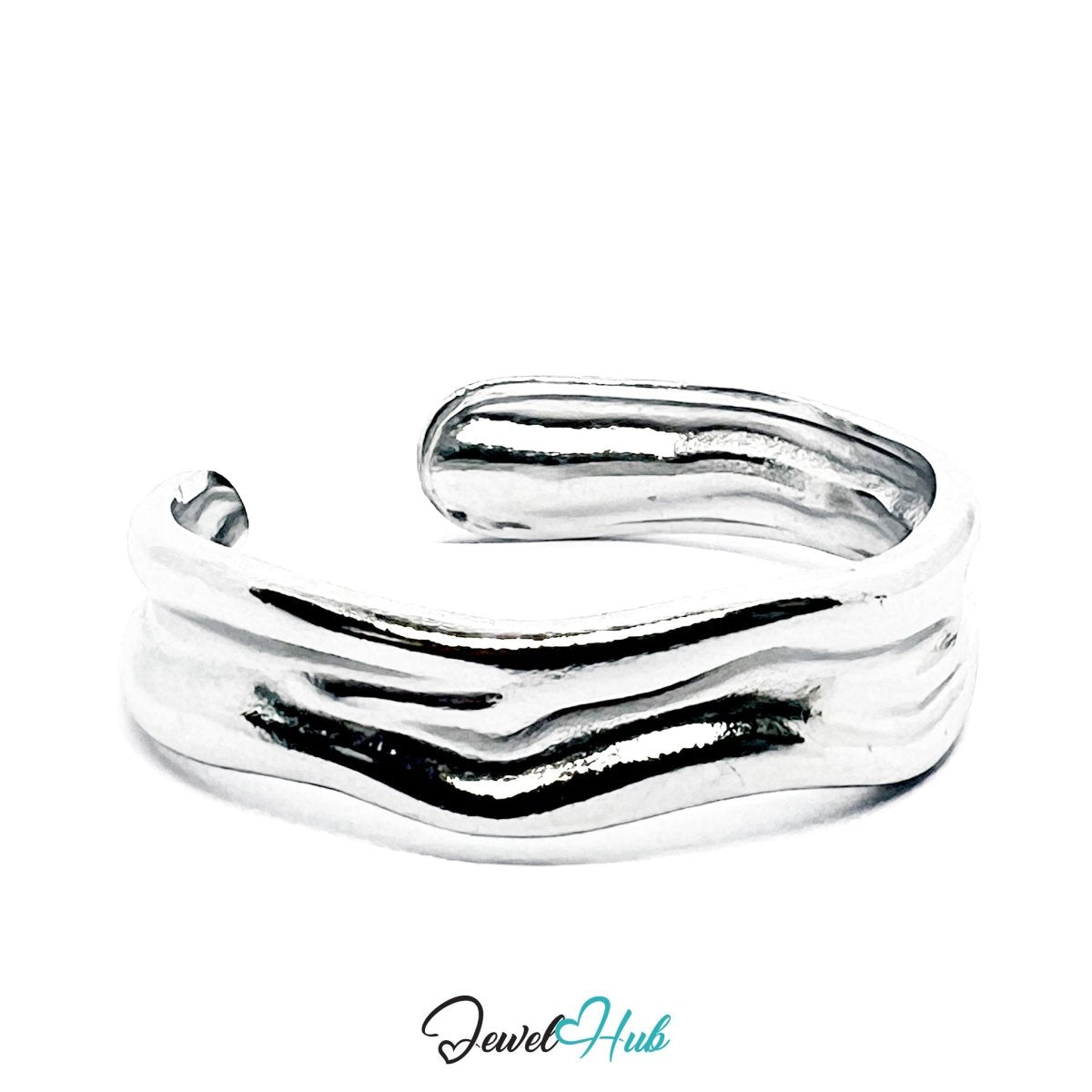 Stainless Steel Silver Ripple Wave Ring – Minimal Sculptural Band - JewelHub.co.uk
