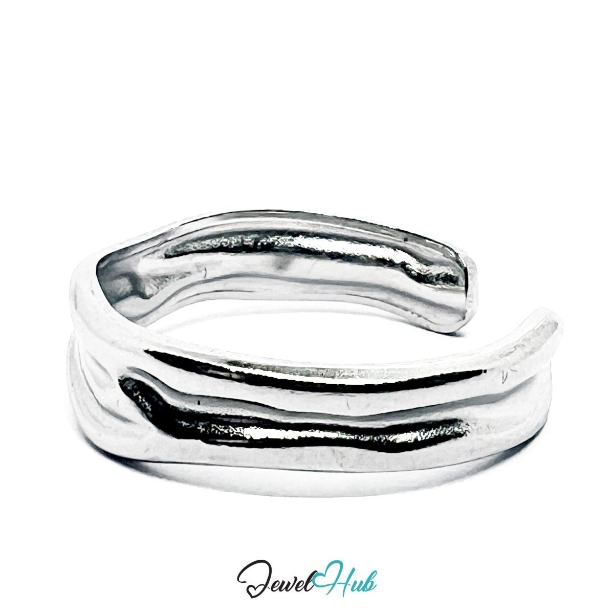 Stainless Steel Silver Ripple Wave Ring – Minimal Sculptural Band - JewelHub.co.uk