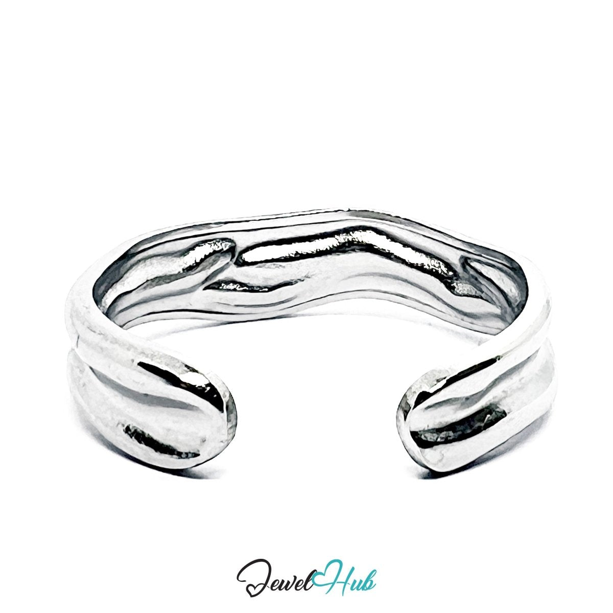 Stainless Steel Silver Ripple Wave Ring – Minimal Sculptural Band - JewelHub.co.uk