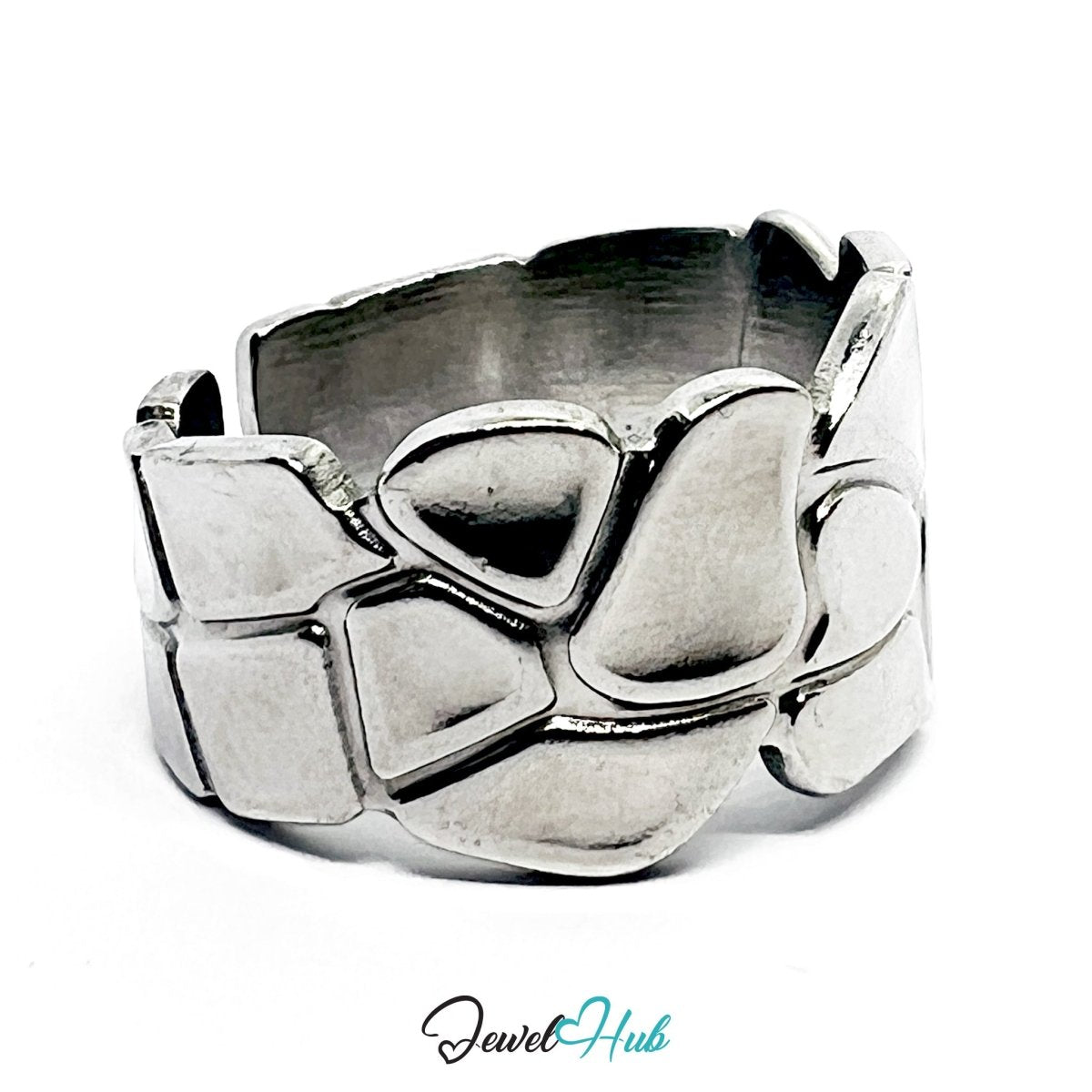 Stainless Steel Silver Sculptural Band Ring – Smooth Surface & Strong Lines - JewelHub.co.uk