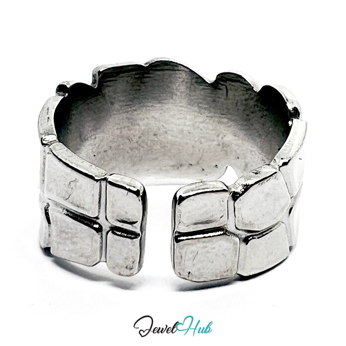 Stainless Steel Silver Sculptural Band Ring – Smooth Surface & Strong Lines - JewelHub.co.uk