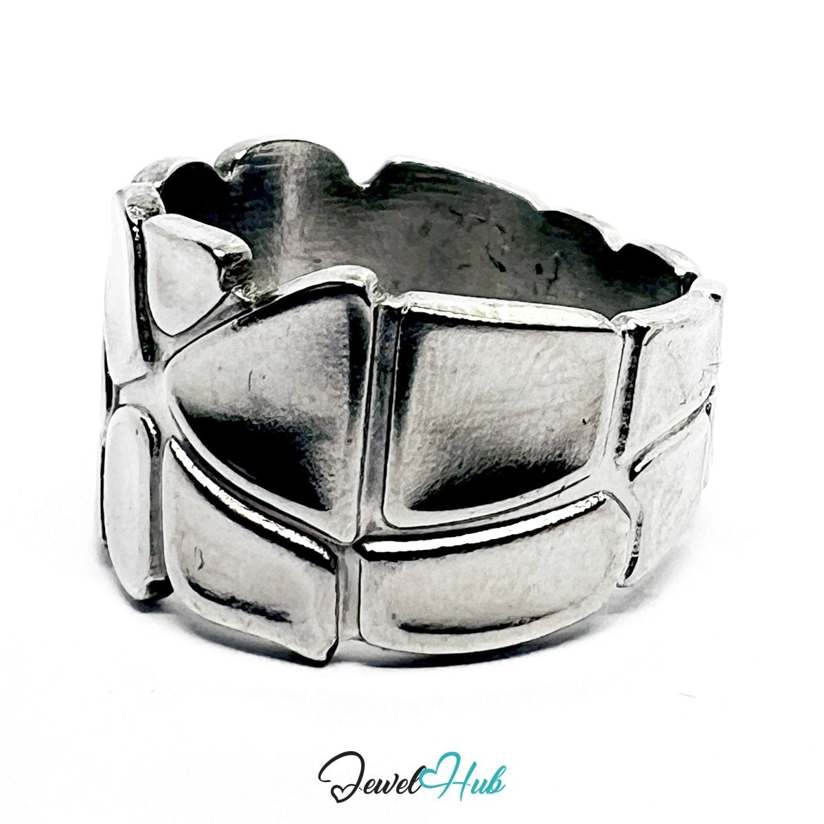 Stainless Steel Silver Sculptural Band Ring – Smooth Surface & Strong Lines - JewelHub.co.uk