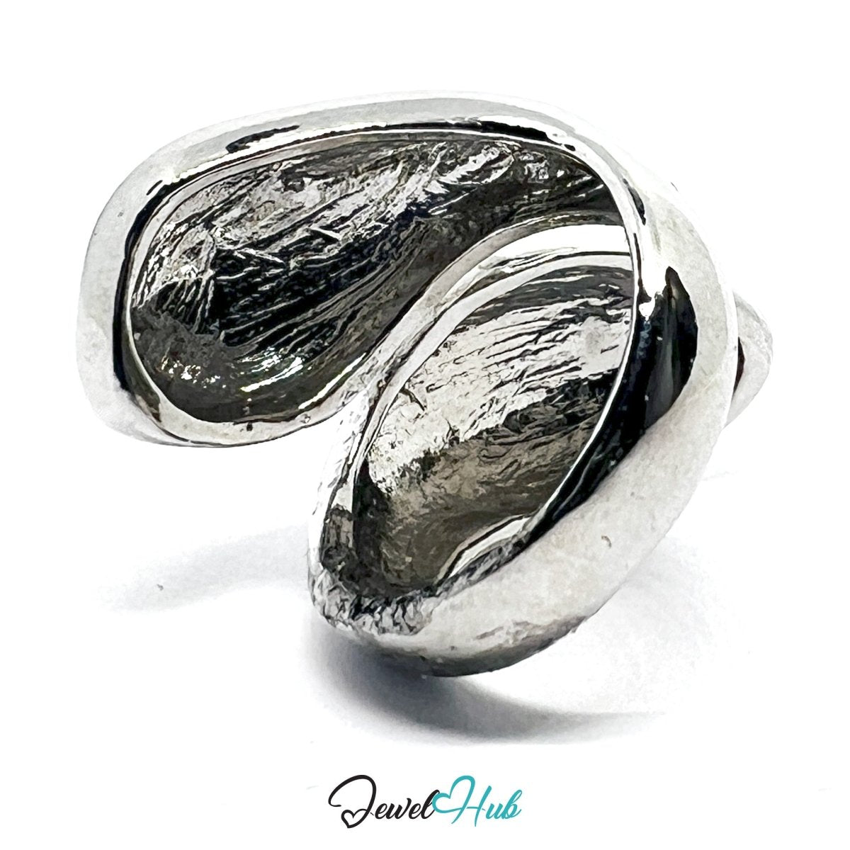 Stainless Steel Silver Sculptural Twin‑Bulb Ring – Abstract Form - JewelHub.co.uk