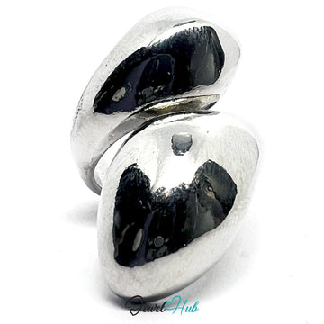 Stainless Steel Silver Sculptural Twin‑Bulb Ring – Abstract Form - JewelHub.co.uk