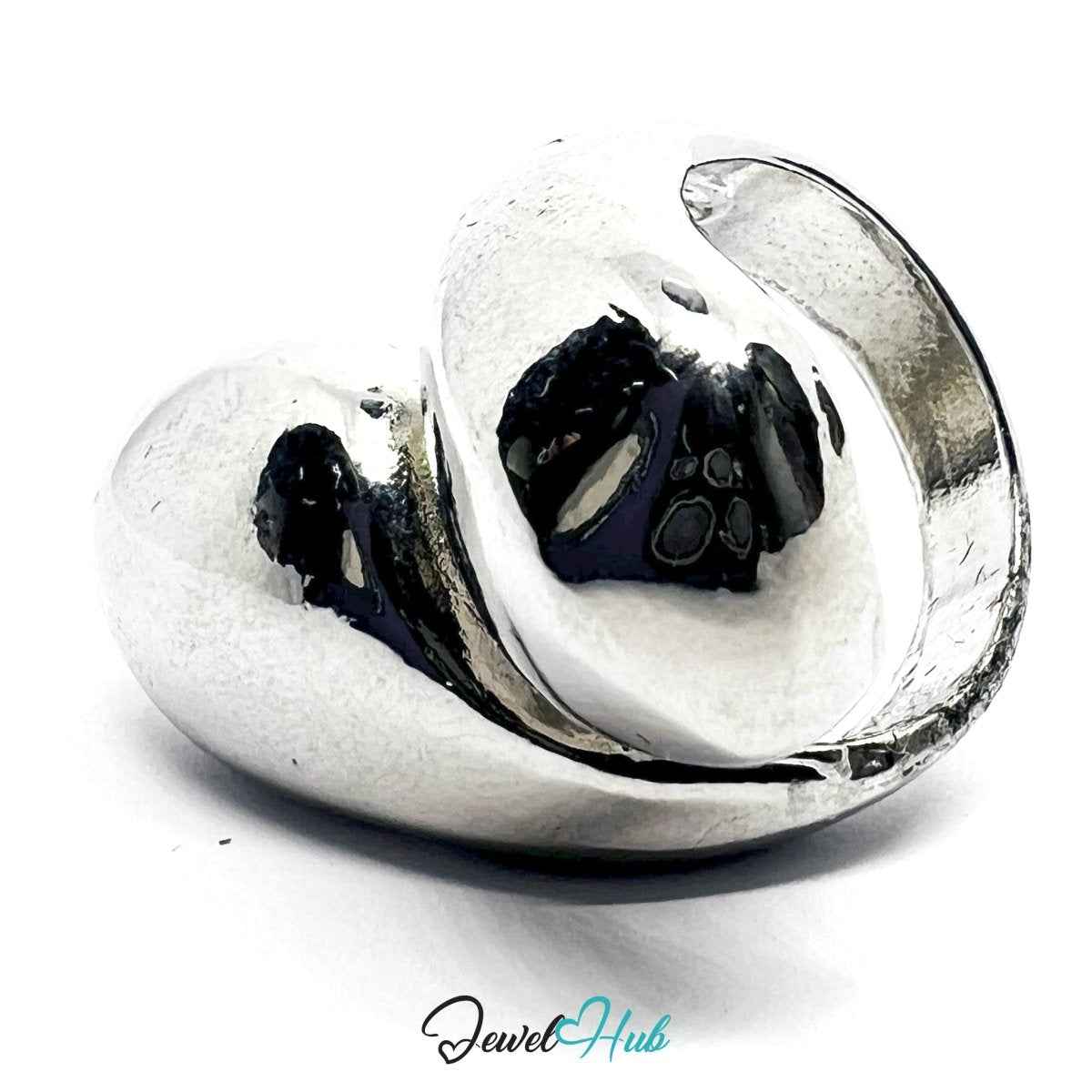 Stainless Steel Silver Sculptural Twin‑Bulb Ring – Abstract Form - JewelHub.co.uk