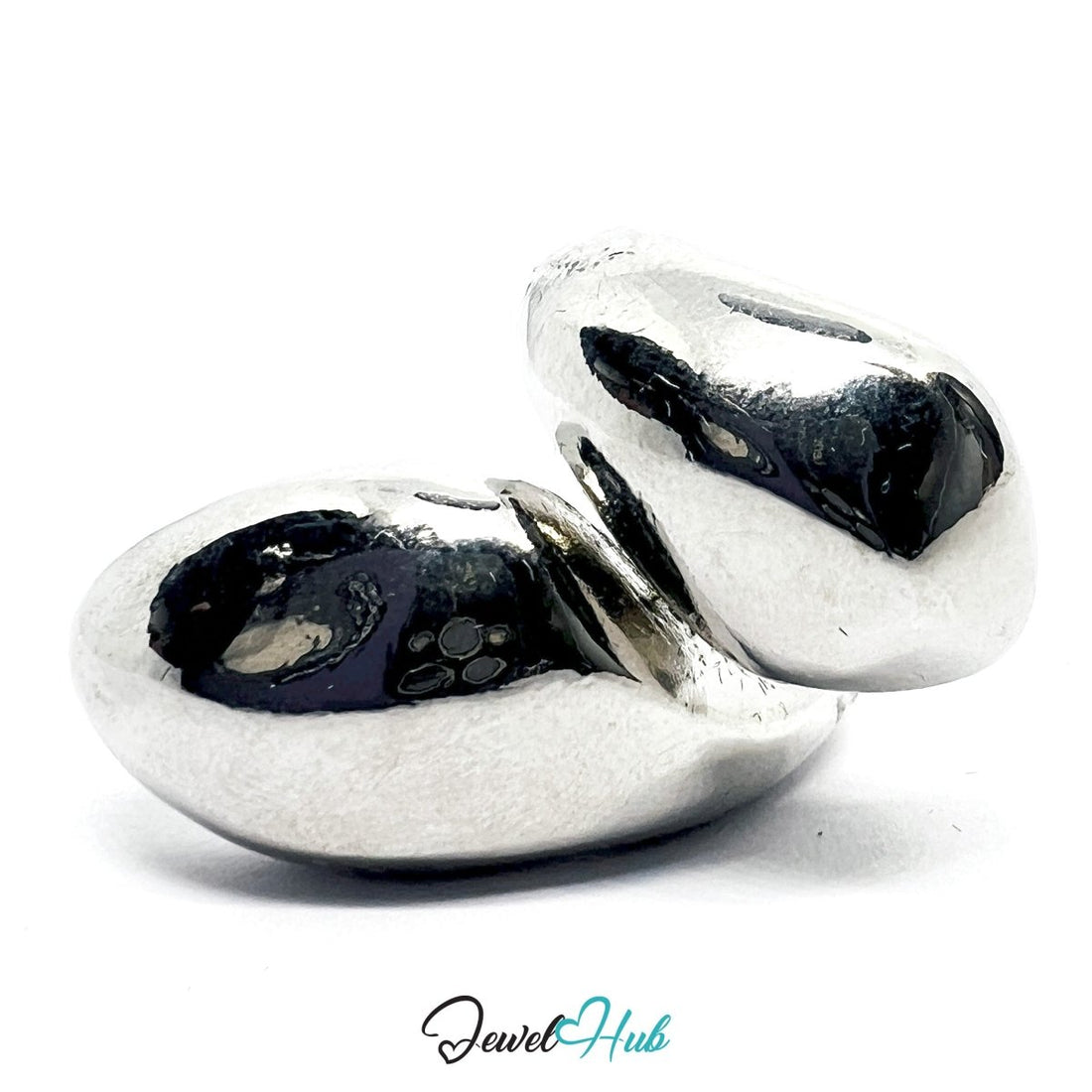 Stainless Steel Silver Sculptural Twin‑Bulb Ring – Abstract Form - JewelHub.co.uk