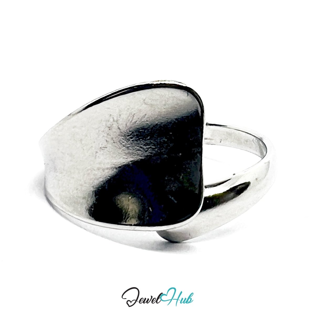 Stainless Steel Silver Sculptural Whisper Ring – Asymmetrical Form - JewelHub.co.uk