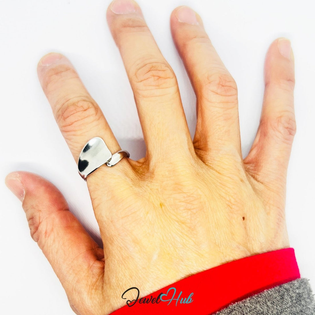 Stainless Steel Silver Sculptural Whisper Ring – Asymmetrical Form - JewelHub.co.uk