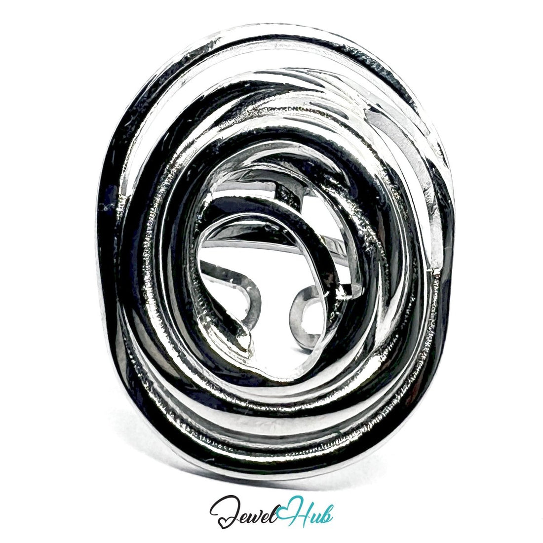 Stainless Steel Silver Spiral Loop Ring – Sculptural Open - End Design - JewelHub.co.uk
