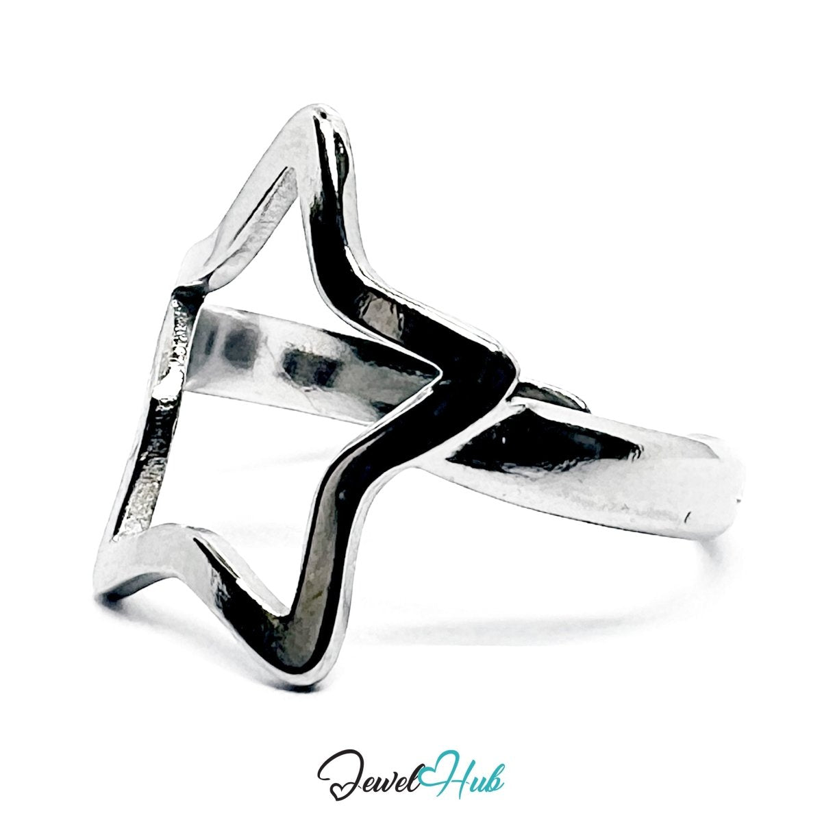Stainless Steel Silver Star Outline Ring – Sculptural Open Band - JewelHub.co.uk