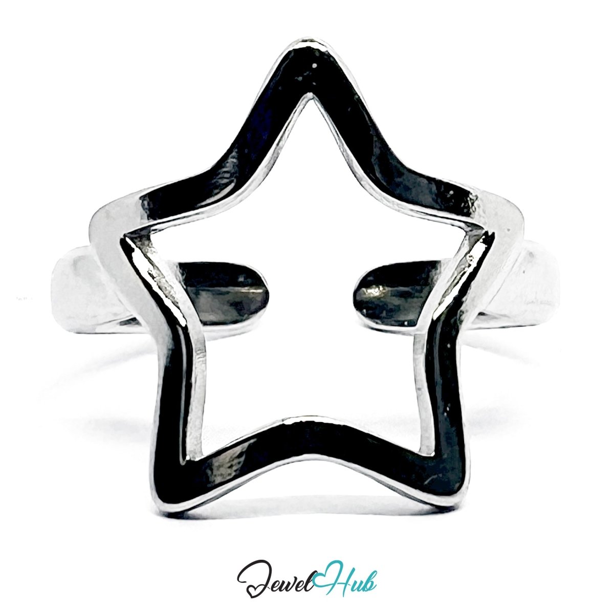 Stainless Steel Silver Star Outline Ring – Sculptural Open Band - JewelHub.co.uk
