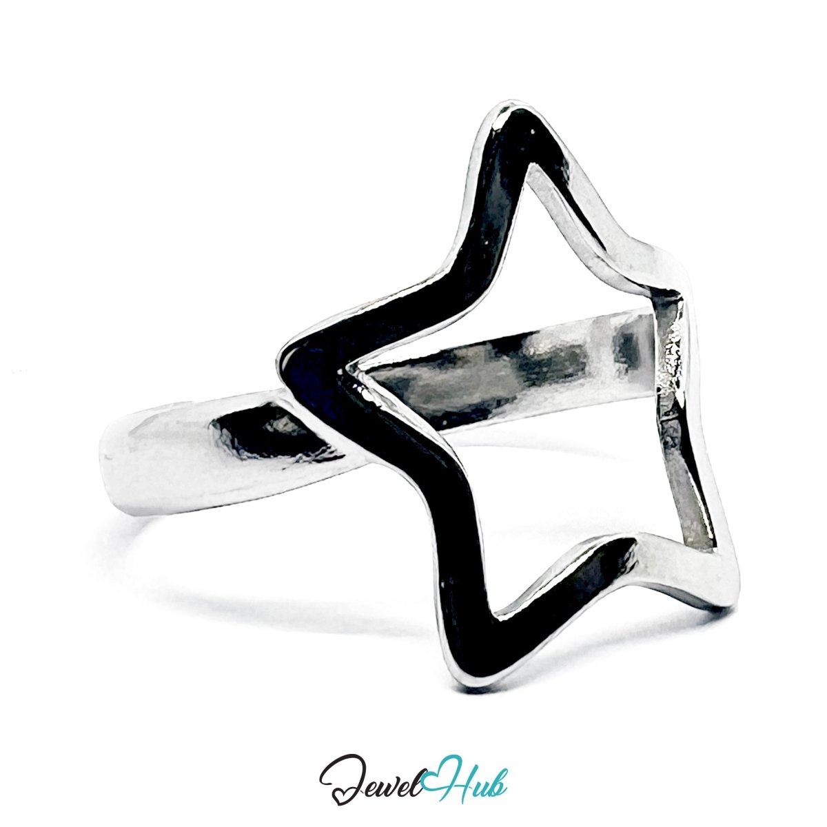 Stainless Steel Silver Star Outline Ring – Sculptural Open Band - JewelHub.co.uk