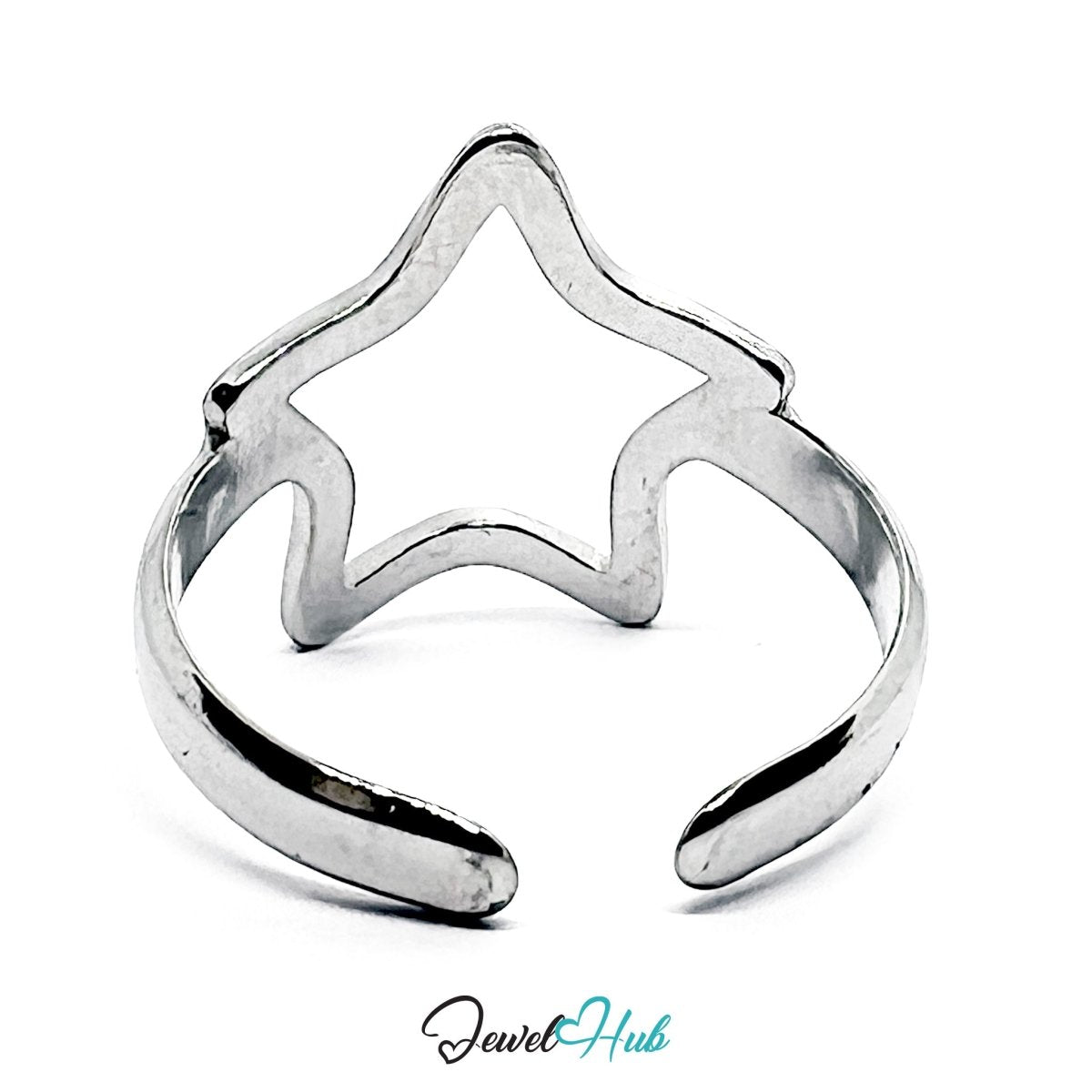 Stainless Steel Silver Star Outline Ring – Sculptural Open Band - JewelHub.co.uk