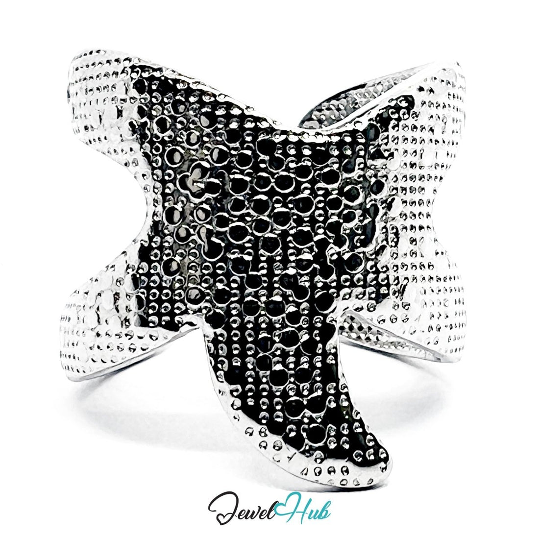 Stainless Steel Silver Starfish Ring – Ocean Sculptural Statement - JewelHub.co.uk