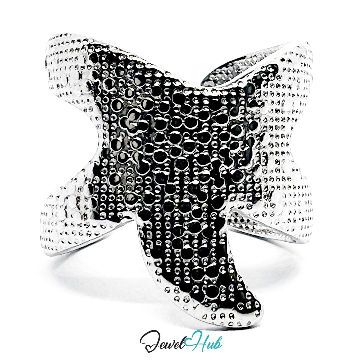 Stainless Steel Silver Starfish Ring – Ocean Sculptural Statement - JewelHub.co.uk