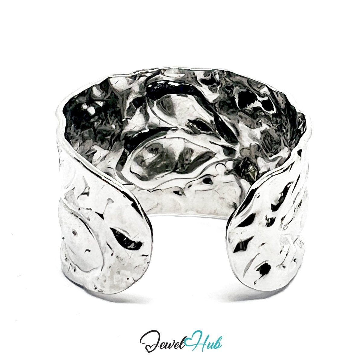 Stainless Steel Silver Textural Contour Ring – Glossy Sculptural Surface - JewelHub.co.uk