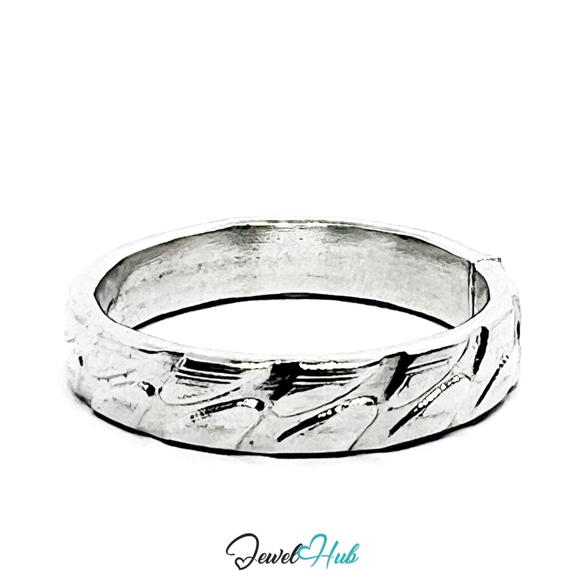 Stainless Steel Silver Textured Band Ring – Minimal Hammered Design - JewelHub.co.uk