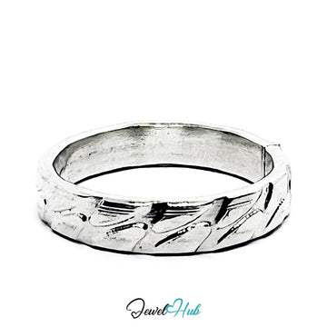 Stainless Steel Silver Textured Band Ring – Minimal Hammered Design - JewelHub.co.uk