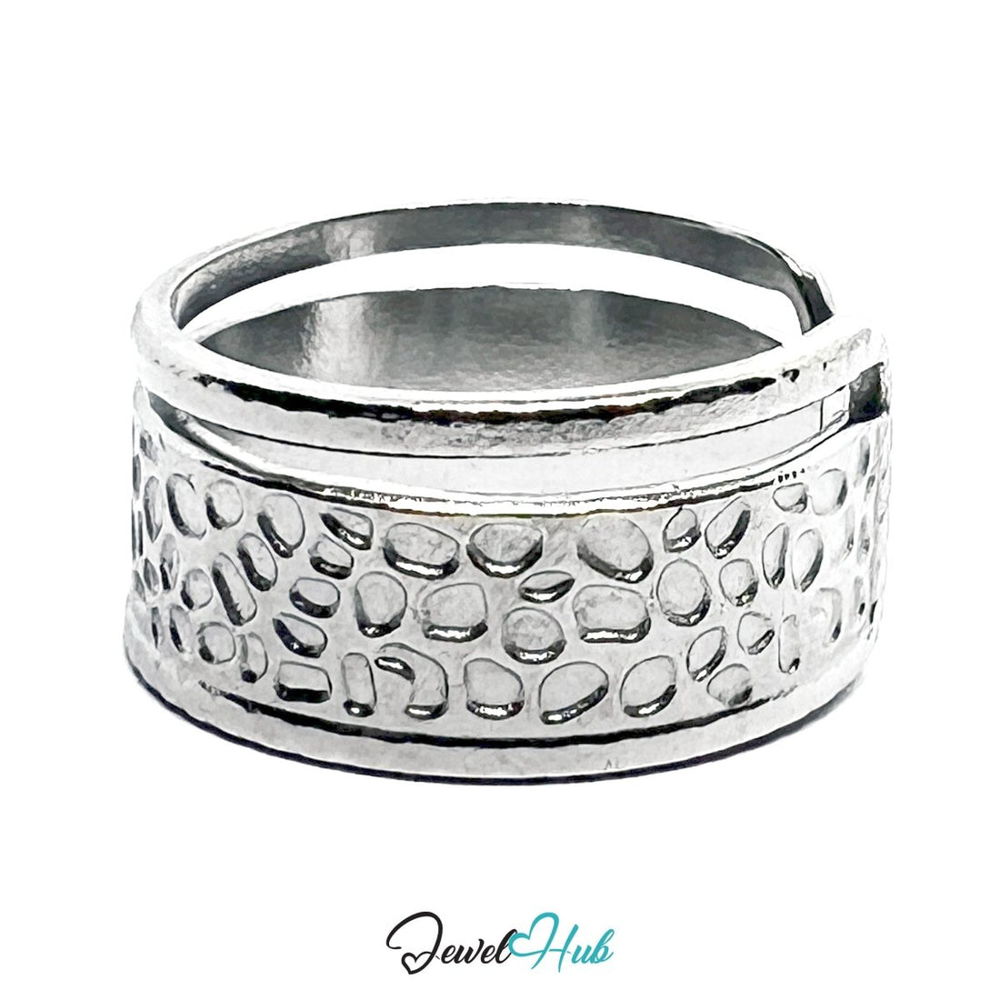 Stainless Steel Silver Textured Pebble Ring – Sculptural Wide Band - JewelHub.co.uk