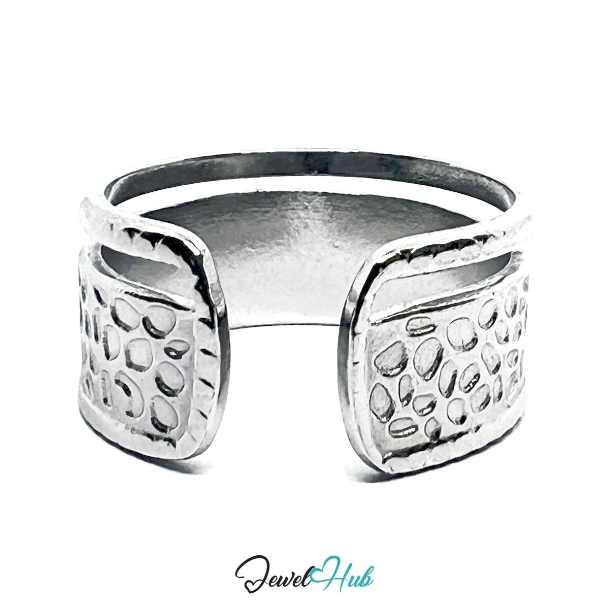 Stainless Steel Silver Textured Pebble Ring – Sculptural Wide Band - JewelHub.co.uk