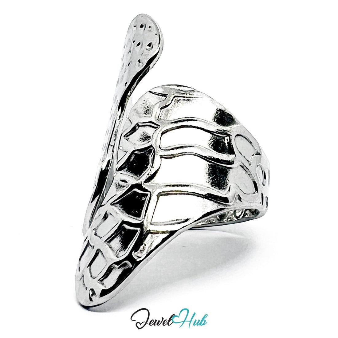 Stainless Steel Silver Textured Wrap Ring – Sculptural Overlap Band - JewelHub.co.uk
