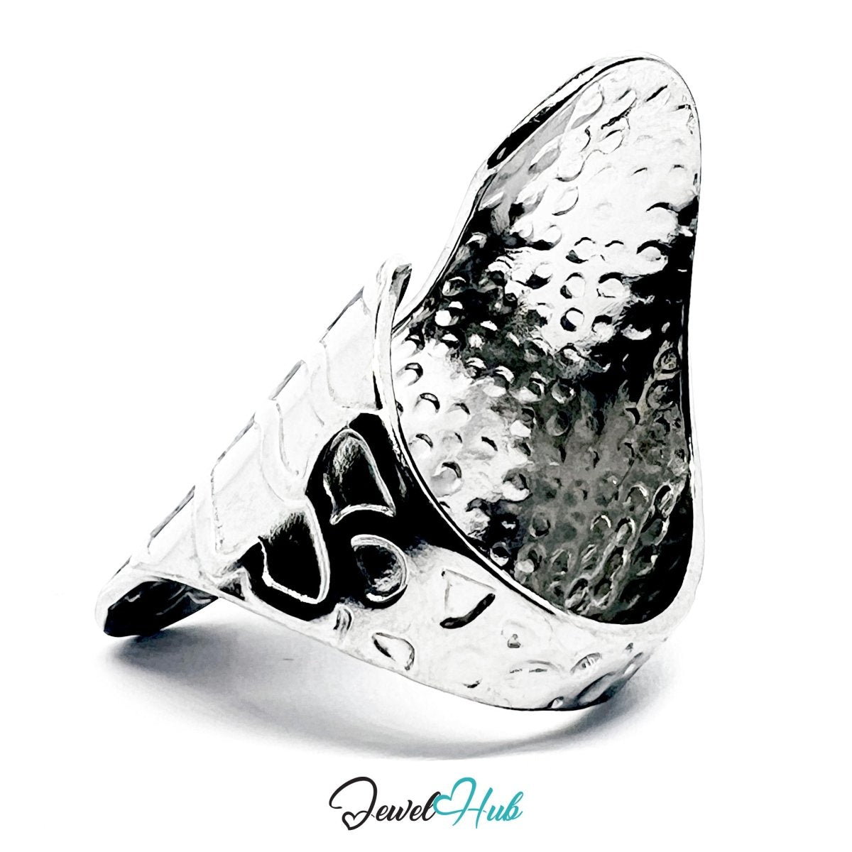 Stainless Steel Silver Textured Wrap Ring – Sculptural Overlap Band - JewelHub.co.uk