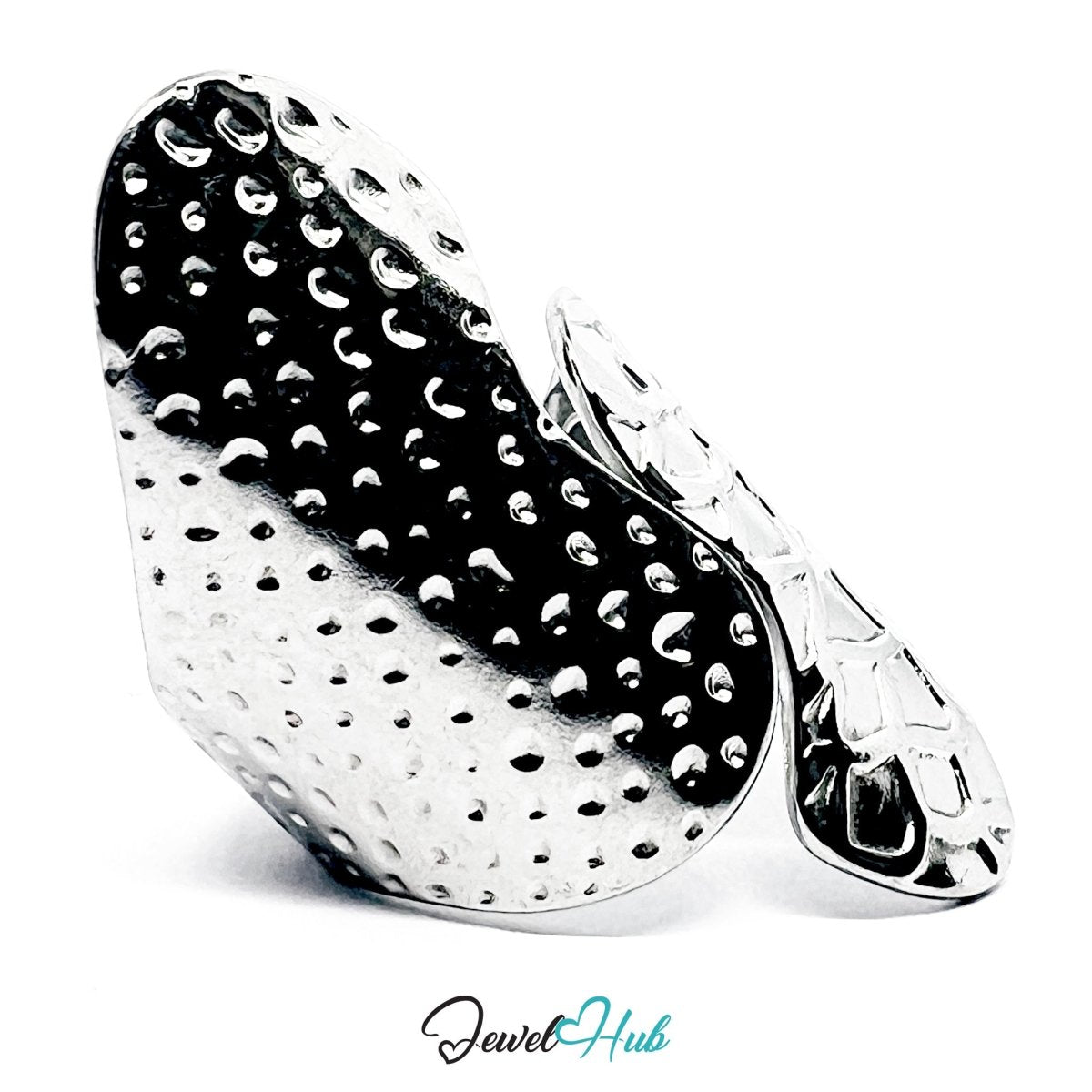 Stainless Steel Silver Textured Wrap Ring – Sculptural Overlap Band - JewelHub.co.uk