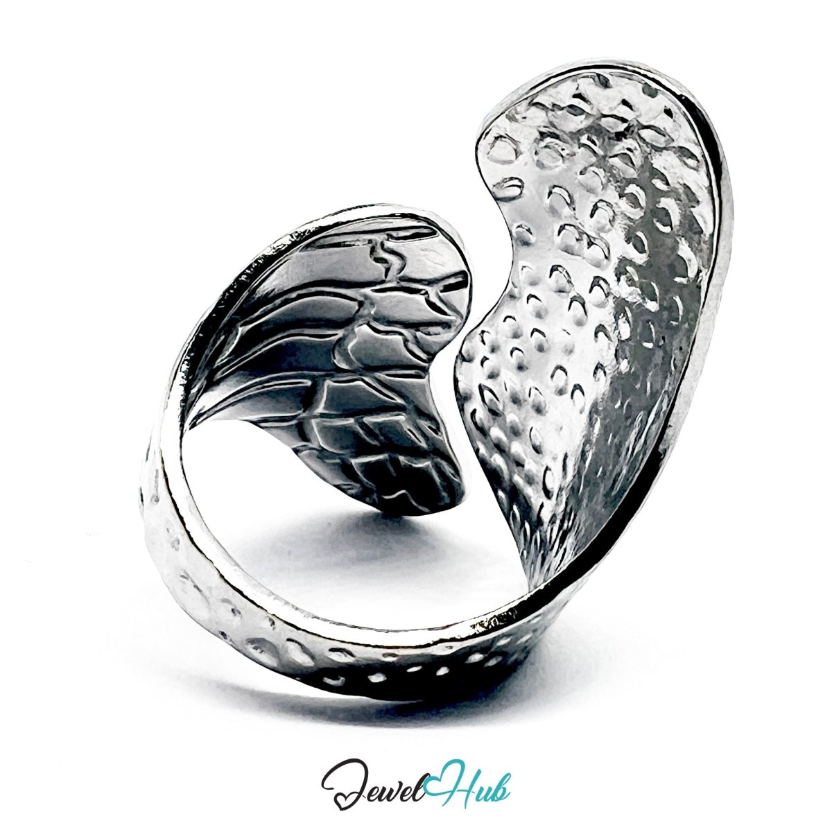 Stainless Steel Silver Textured Wrap Ring – Sculptural Overlap Band - JewelHub.co.uk