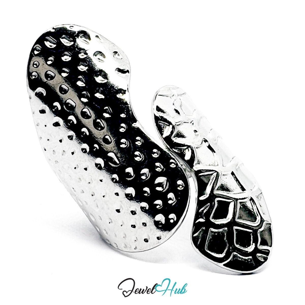 Stainless Steel Silver Textured Wrap Ring – Sculptural Overlap Band - JewelHub.co.uk