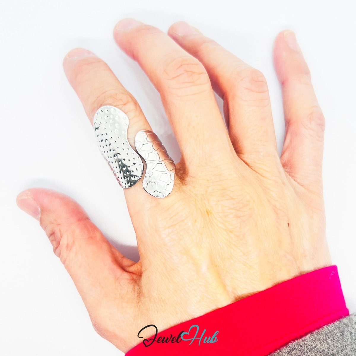 Stainless Steel Silver Textured Wrap Ring – Sculptural Overlap Band - JewelHub.co.uk