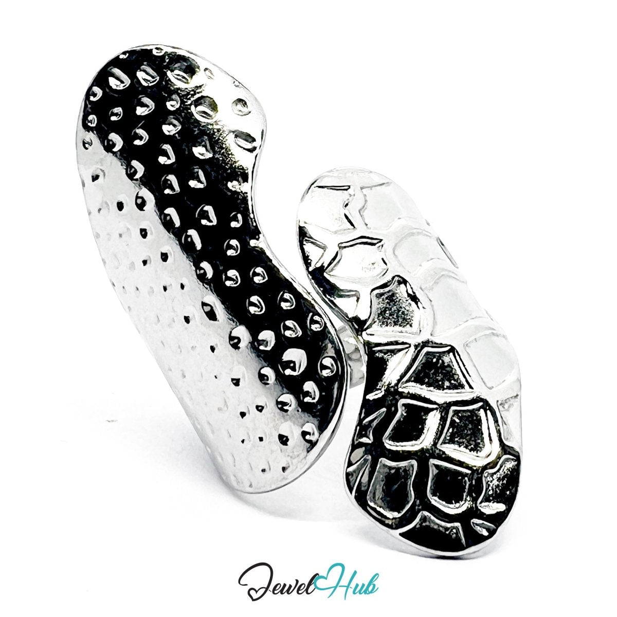 Stainless Steel Silver Textured Wrap Ring – Sculptural Overlap Band - JewelHub.co.uk