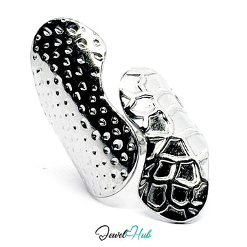 Stainless Steel Silver Textured Wrap Ring – Sculptural Overlap Band - JewelHub.co.uk