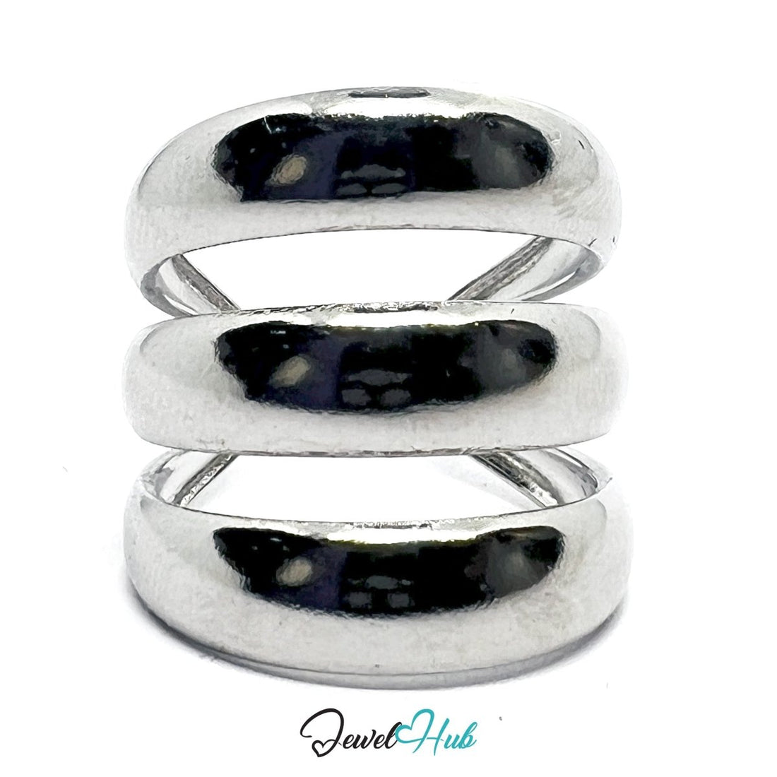 Stainless Steel Silver Triple Band Ring – Bold Parallel Structure - JewelHub.co.uk