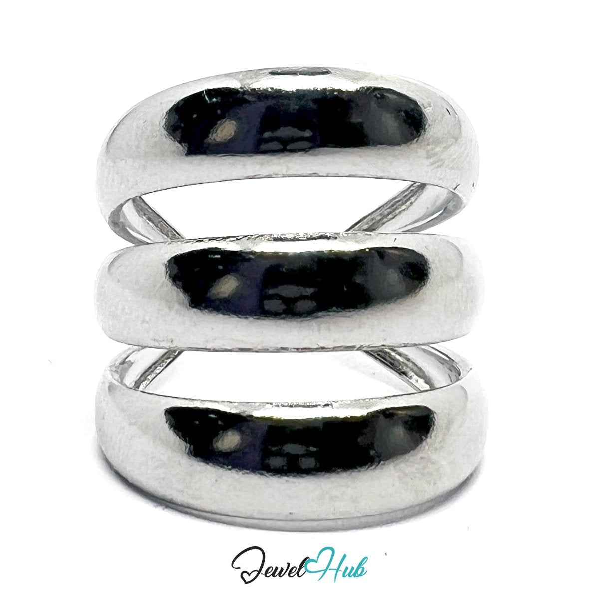 Stainless Steel Silver Triple Band Ring – Bold Parallel Structure - JewelHub.co.uk