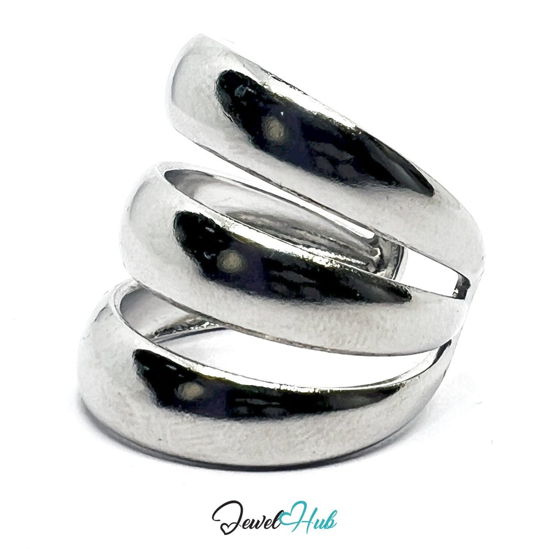 Stainless Steel Silver Triple Band Ring – Bold Parallel Structure - JewelHub.co.uk