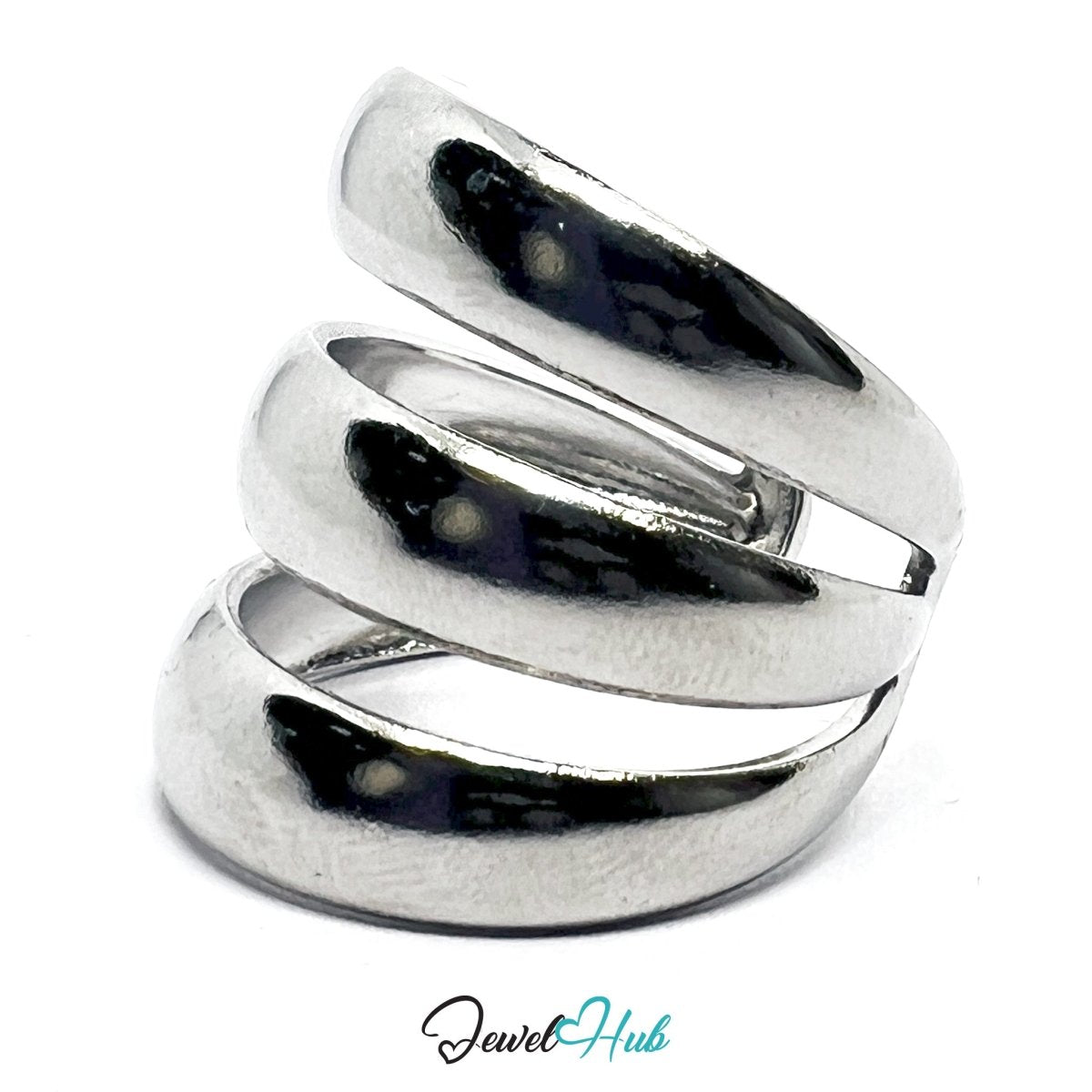 Stainless Steel Silver Triple Band Ring – Bold Parallel Structure - JewelHub.co.uk