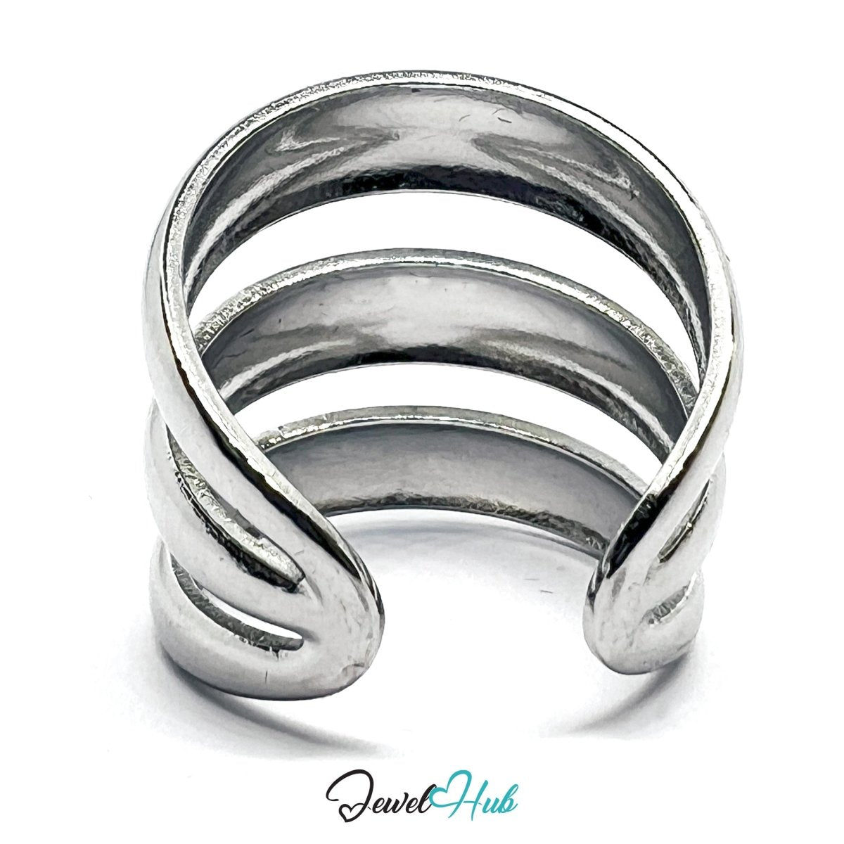 Stainless Steel Silver Triple Band Ring – Bold Parallel Structure - JewelHub.co.uk