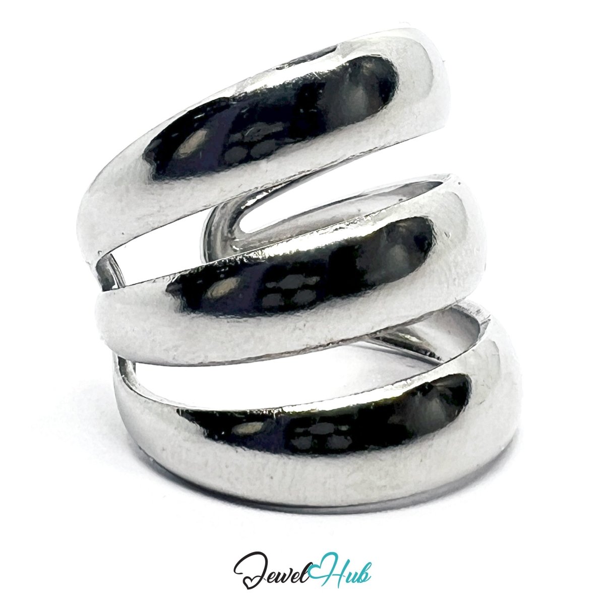 Stainless Steel Silver Triple Band Ring – Bold Parallel Structure - JewelHub.co.uk