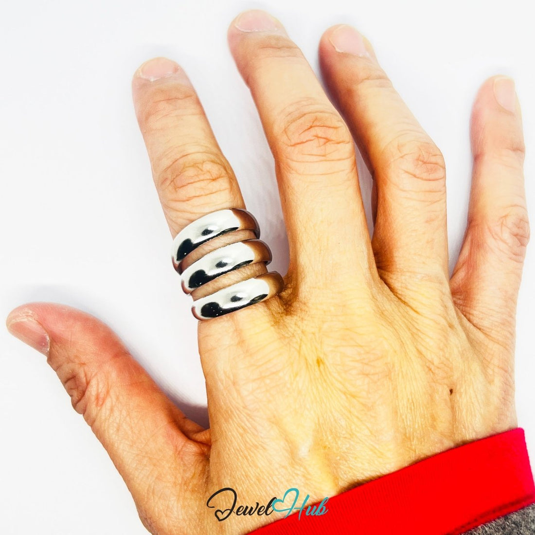 Stainless Steel Silver Triple Band Ring – Bold Parallel Structure - JewelHub.co.uk