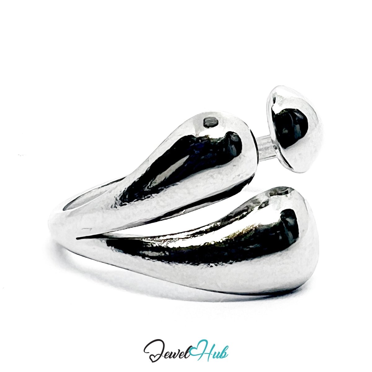 Stainless Steel Silver Triple Dome Ring – Sculptural Open Band - JewelHub.co.uk