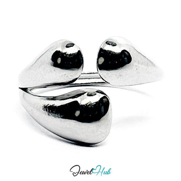 Stainless Steel Silver Triple Dome Ring – Sculptural Open Band - JewelHub.co.uk