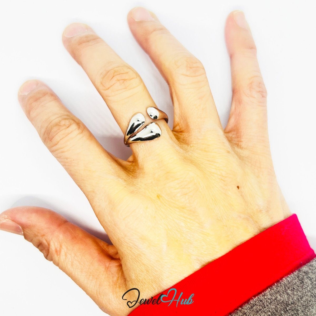 Stainless Steel Silver Triple Dome Ring – Sculptural Open Band - JewelHub.co.uk