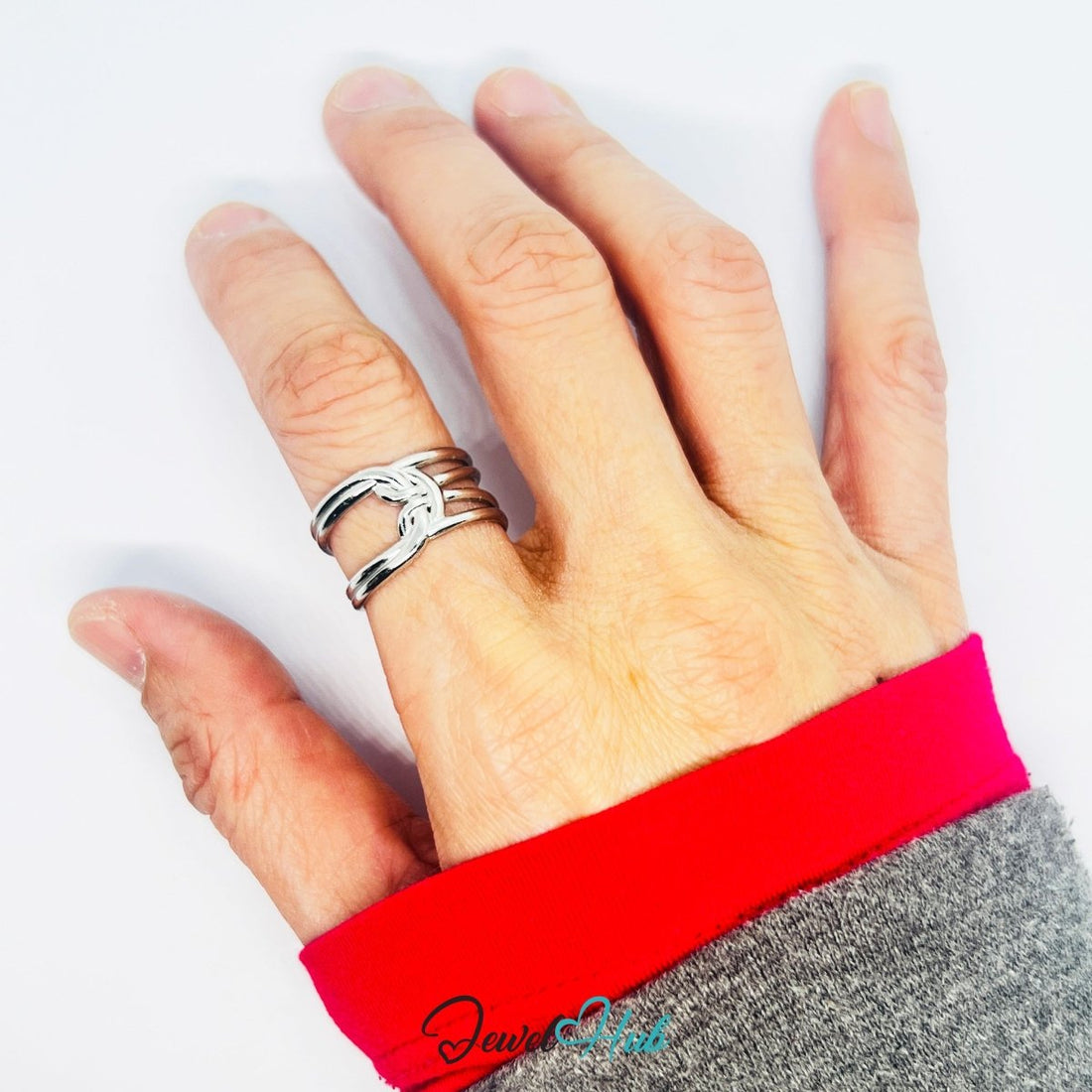 Stainless Steel Silver Triple‑Bar Cage Silver Ring – Minimalist Openwork - JewelHub.co.uk