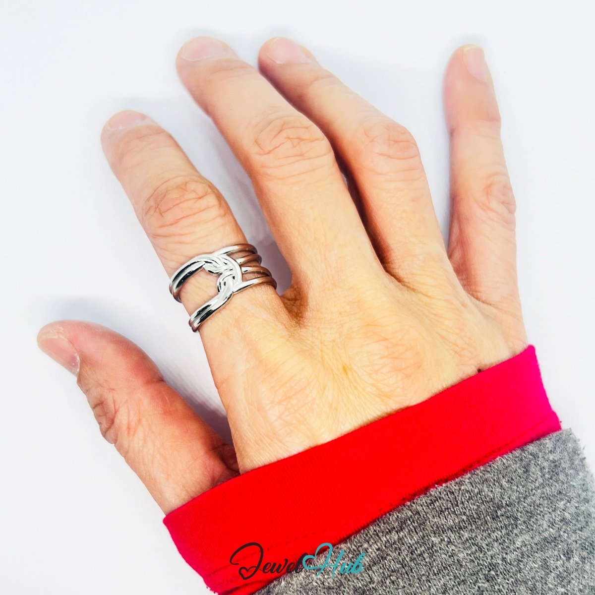 Stainless Steel Silver Triple‑Bar Cage Silver Ring – Minimalist Openwork - JewelHub.co.uk